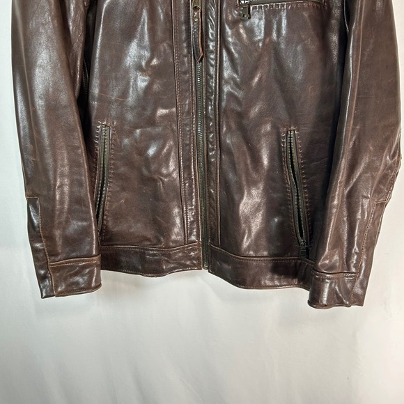 Marc New York Men's Brown Leather Jacket Moto Zip Up Distressed XL - Picture 3 of 13
